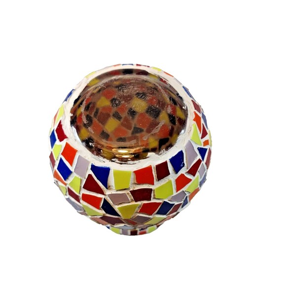 Vintage Mosaic Multicolored Rainbow Tile Glass Vase 7" Tall - Picture 7 of 7